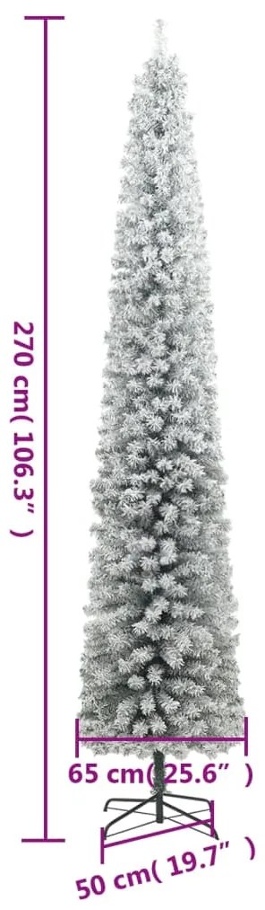 Árvore de Natal fina c/ suporte e flocos de neve 270 cm PVC