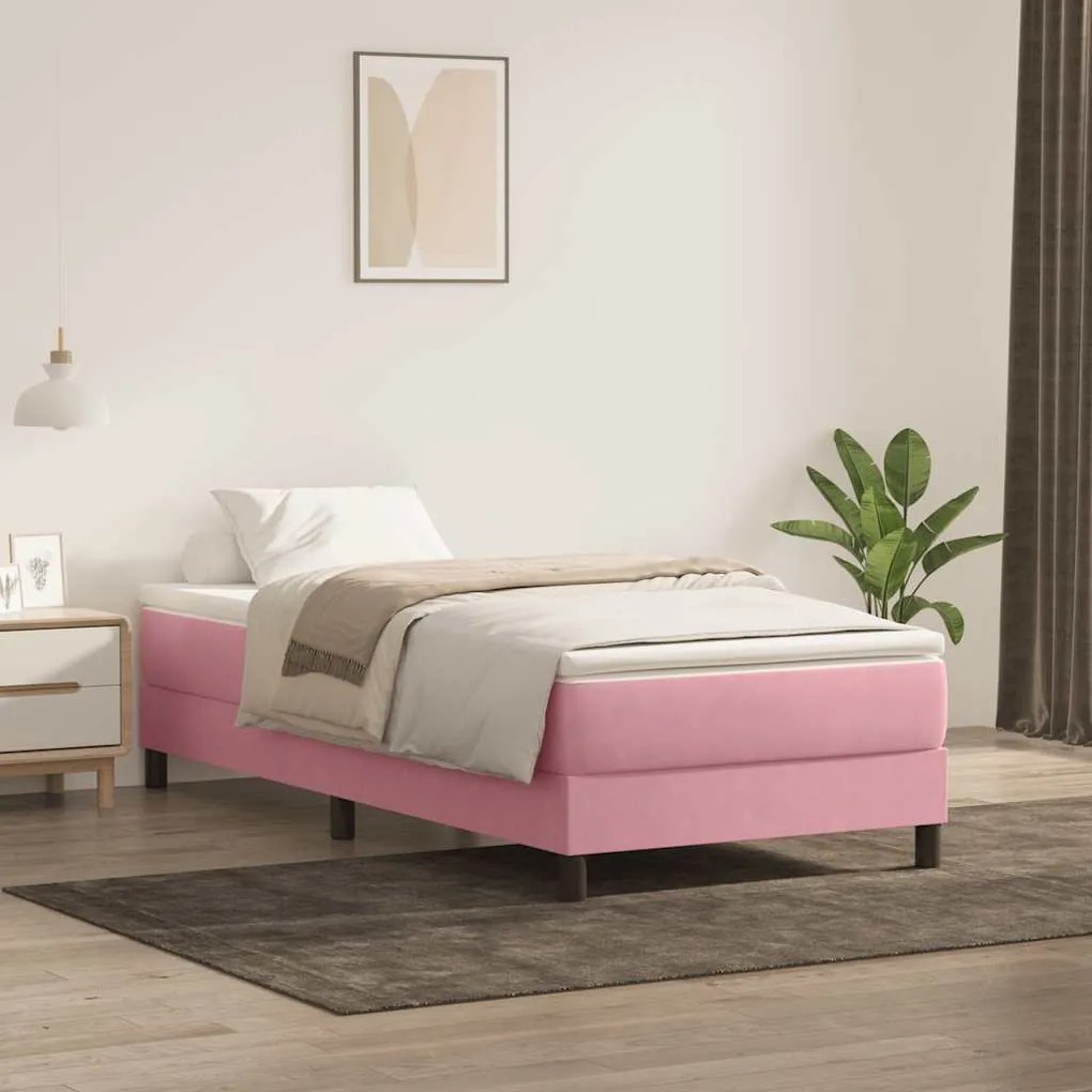 Box Cama de primavera sem Colchão Rosa 80x210 cm Veludo