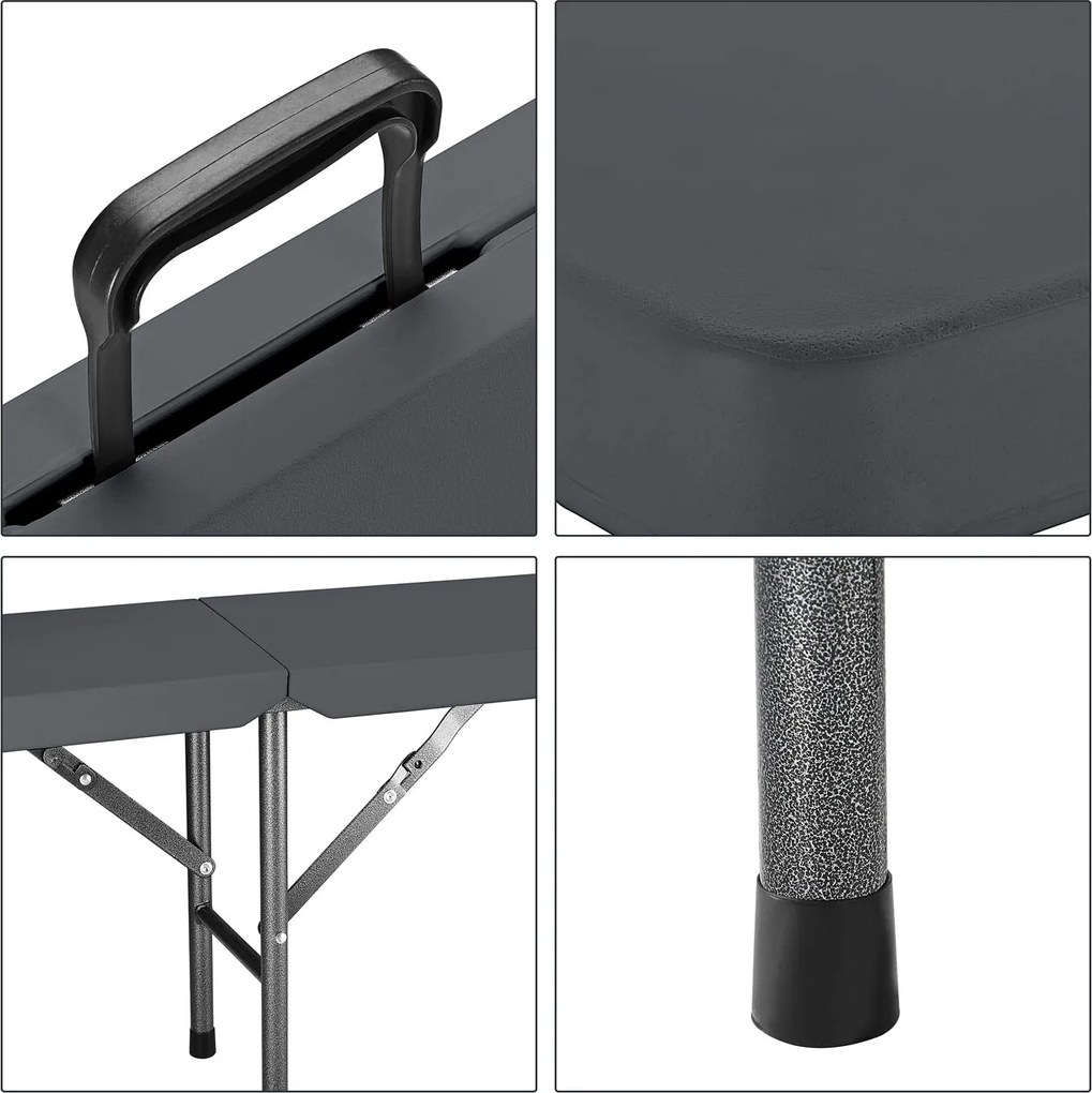 Conjunto de 2 bancos de jardim, campismo dobraveis em plástico 180cm antracite