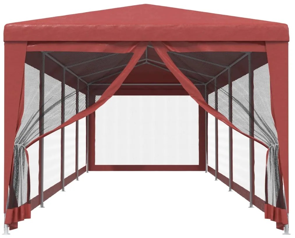 319250 vidaXL Party Tent with 10 Mesh Sidewalls Red 3x12 m HDPE
