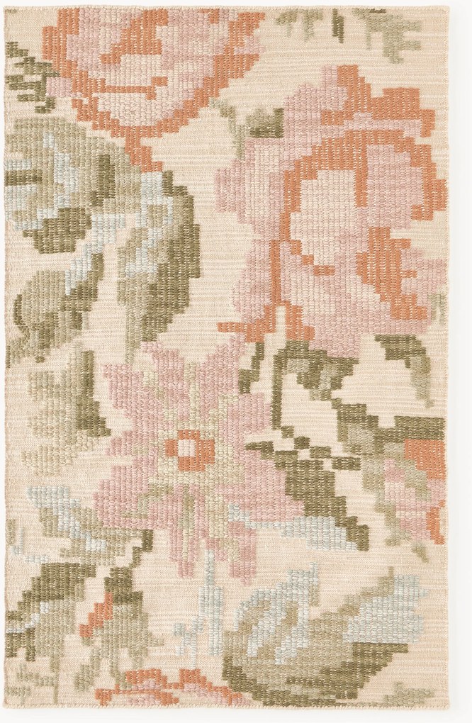 Tapete de lã com padrão de flores bordado Rosha