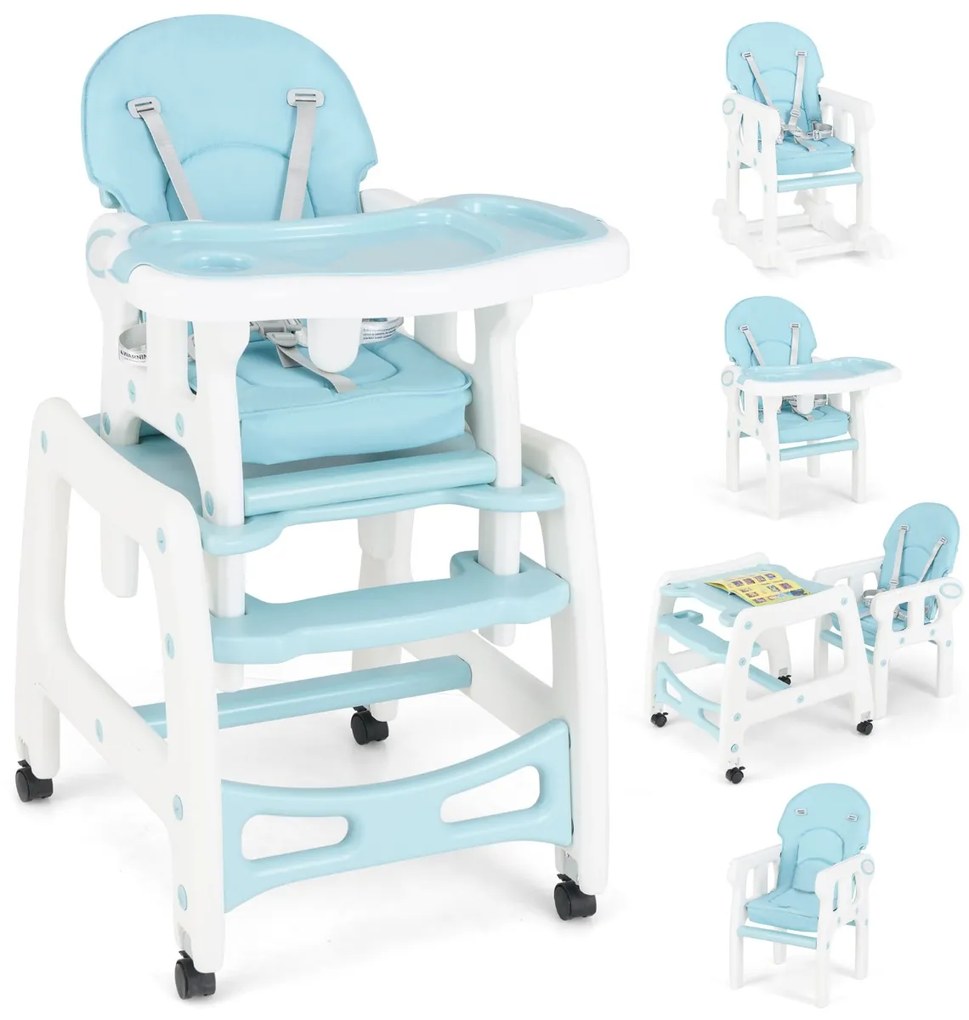 Cadeira alta 3 em 1 refeição bebés conversível em mesa e cadeira para crianças de 6 a 36 meses com bandeja removível, almofada, encosto com 3 níveis e