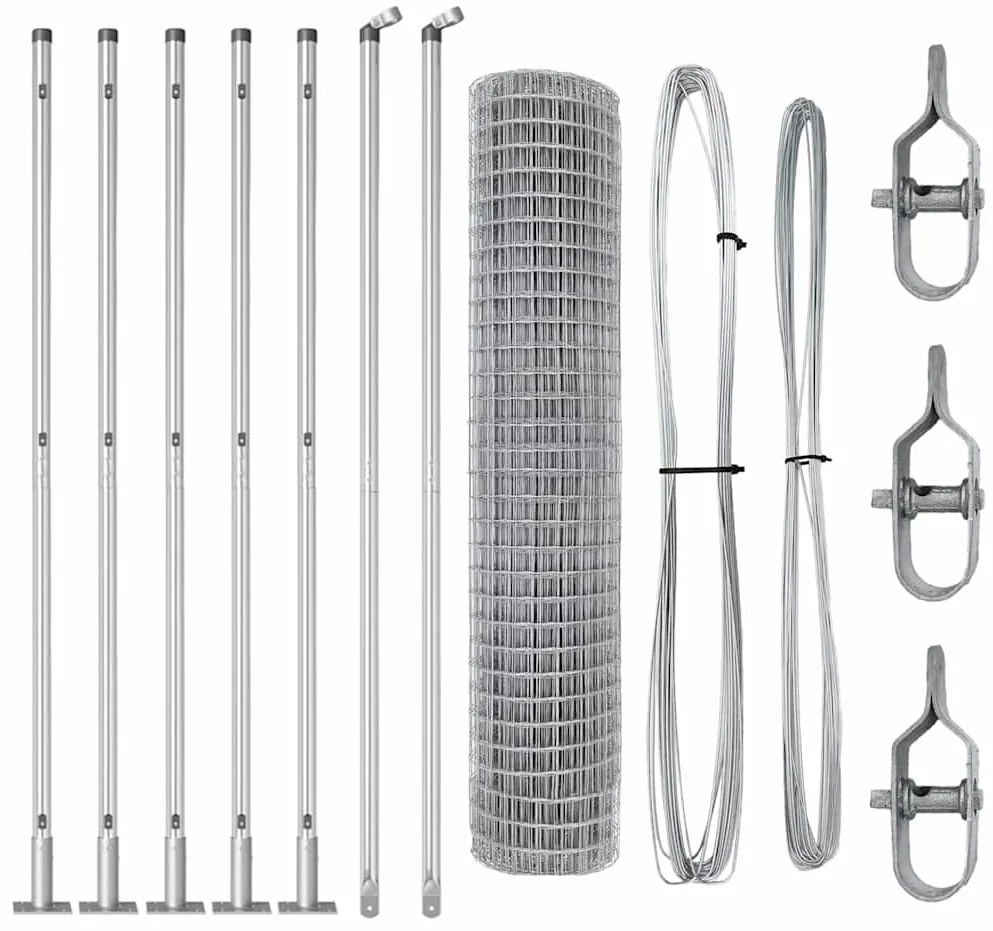 Cerca Euro com 7 postes flangeados 1,6 x 10 m em aço galvanizado