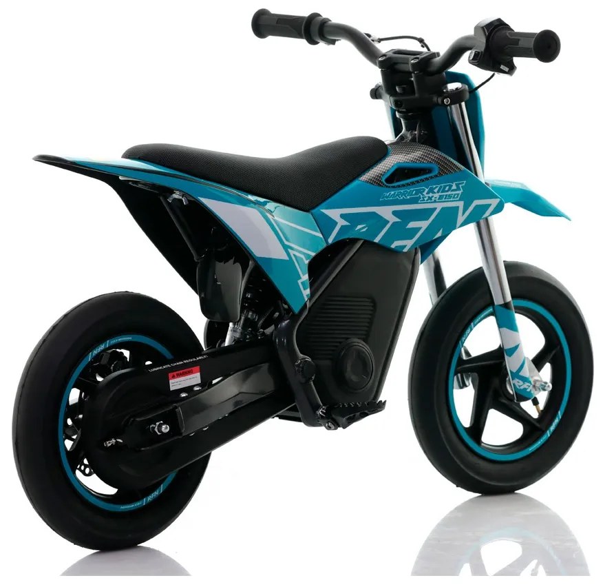 Mini moto eléctrica velocidade até 13 Km/h C/Limitador RFN Warrior Kids SX-E150 150W 12/12” Supermotard Azul Celeste