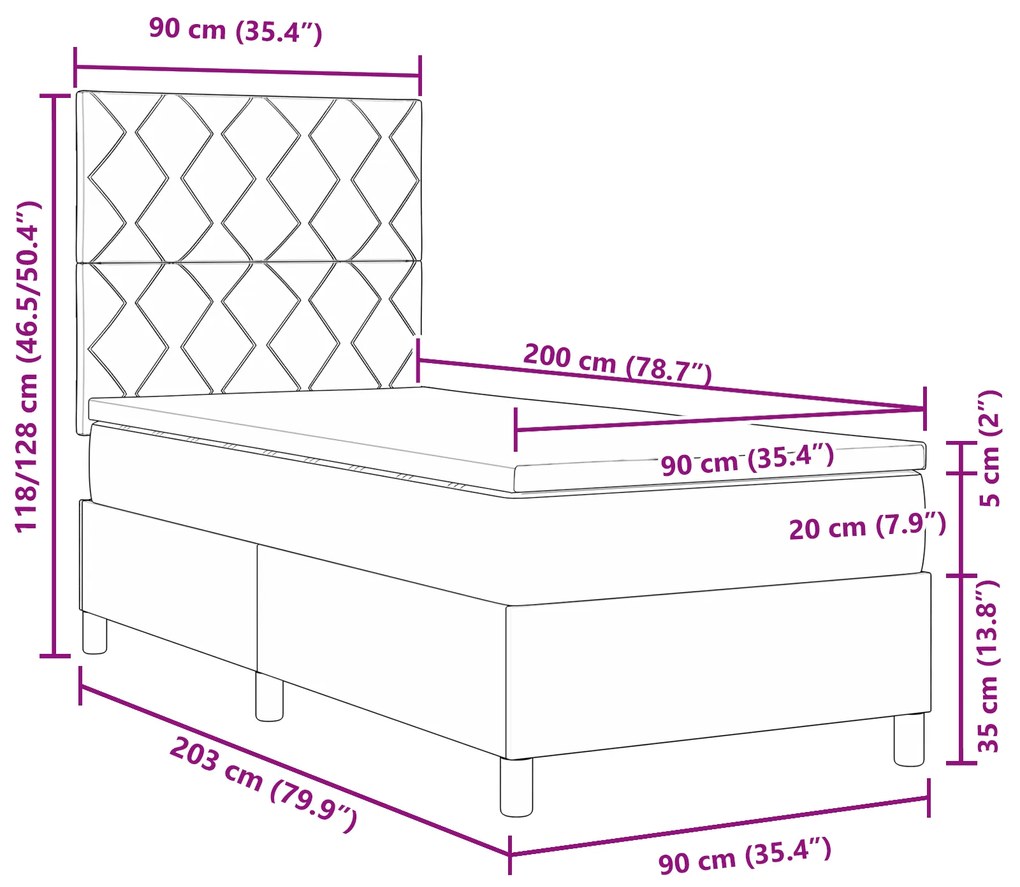 Cama Box com Colchão Verde Escuro 90x200 cm Veludo