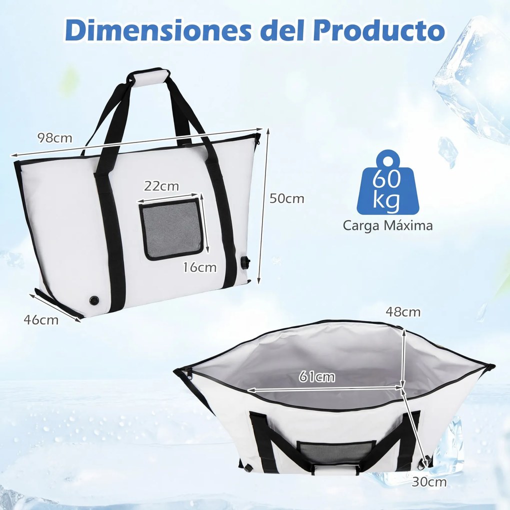 Saco térmico impermeável para peixe com fecho de correr, alça e válvula de drenagem; mantém o gelo durante 24 horas; geleira portátil em PVC, 98 cm Br