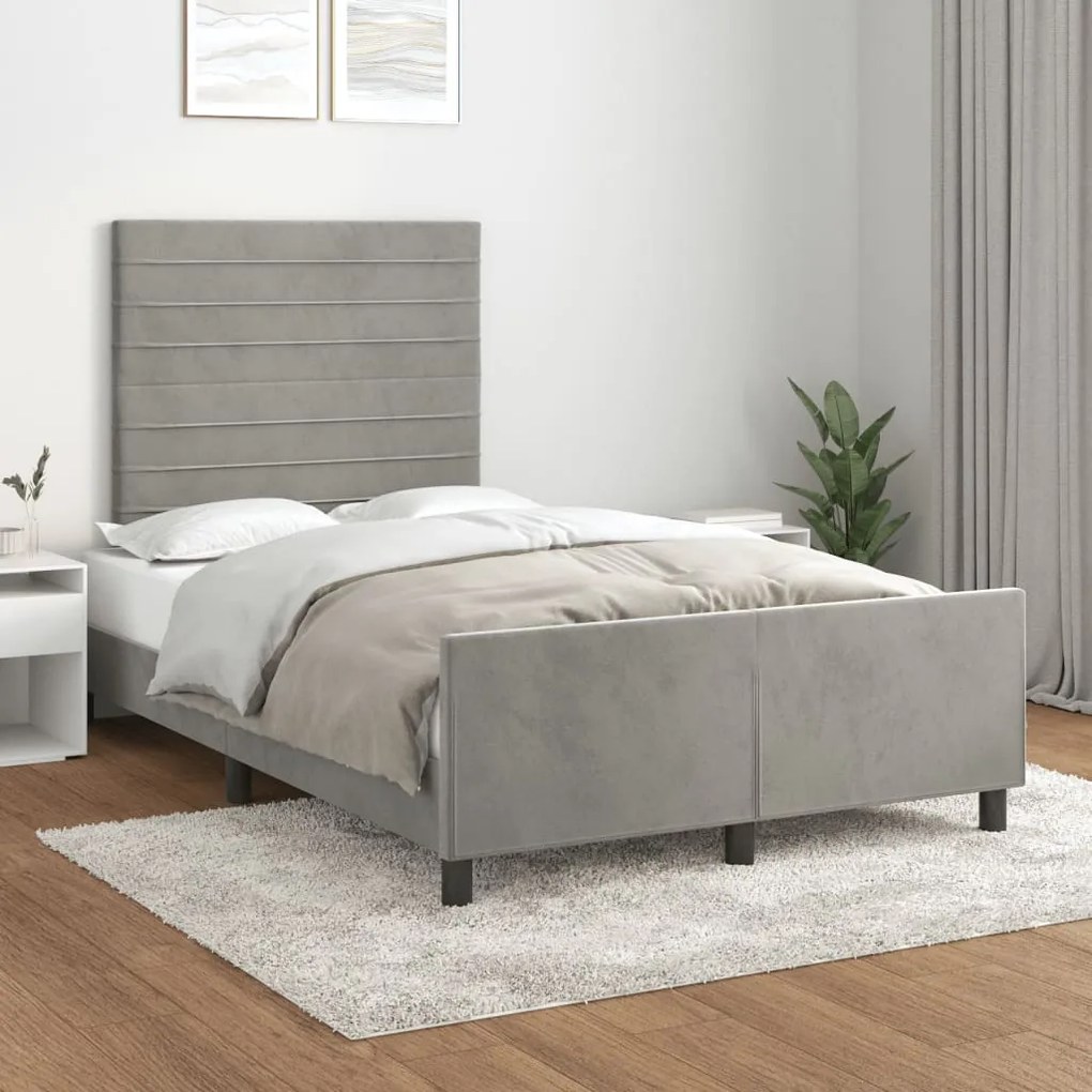 Estrutura de cama sem colchão cinza claro Veludo