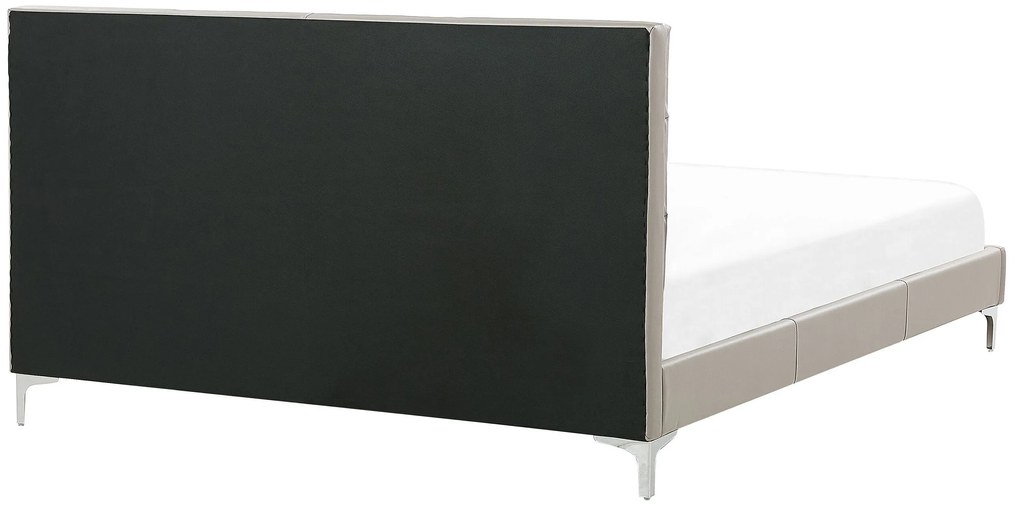 Cama de casal em pele sintética taupe 180 x 200 cm AMBERT Beliani