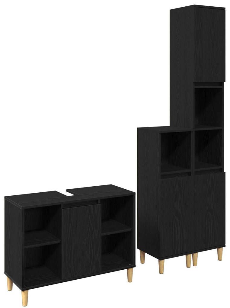 Conjunto de Móveis para Banheiro vidaXL com 3 Peças Carvalho Preto Mad