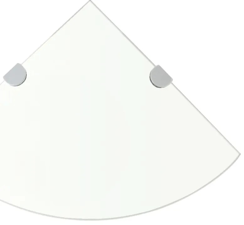 Prateleira canto, suportes cromados, vidro transparente 35x35cm
