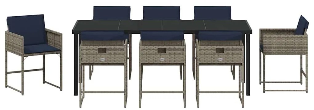 Conjunto de Jantar de Jardim de 9 Peças com Almofadas Cinza em Rattan