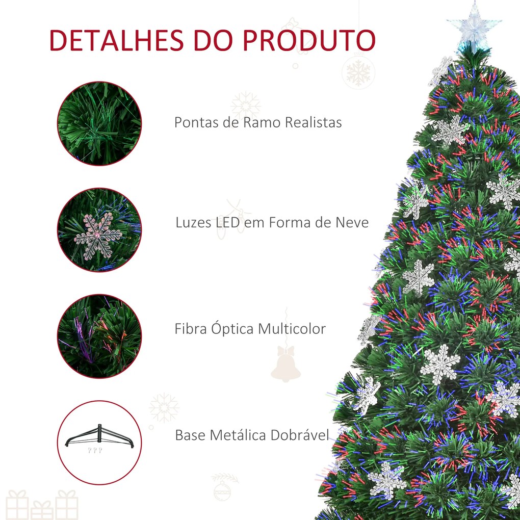 Árvore de Natal Artificial 150 cm Árvore de Natal com 180 Ramos 21 Luzes LED e Fibra Óptica Decoração de Natal Ø60x150 cm Verde