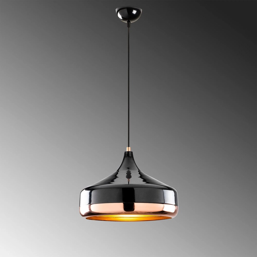 Candeeiro de Teto Yildo – Preto e Cobre – Diâmetro 36 cm, Altura 122 c