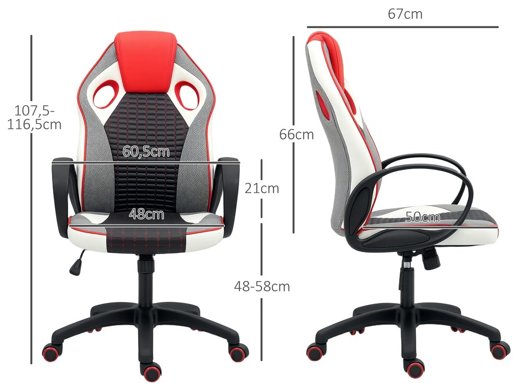 Cadeira Escritório ou Gaming com Altura Ajustável Suporte Lombar e Apoio para a Cabeça 60,5x67x107,5-116,5 cm Multicor