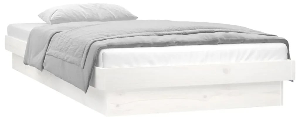 Estrutura de cama c/ luzes LEDs 100x200cm madeira maciça branco