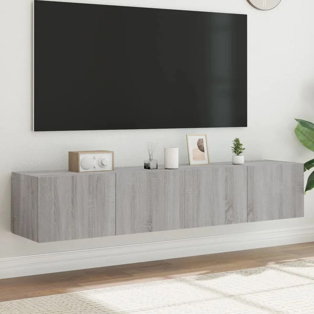 vidaXL Móveis de parede para TV com luzes LED 2 pcs cinzento sonoma