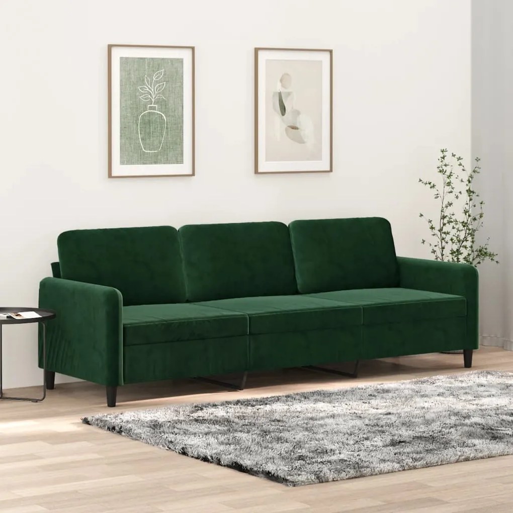 vidaXL Sofá de 3 lugares 210 cm veludo verde-escuro