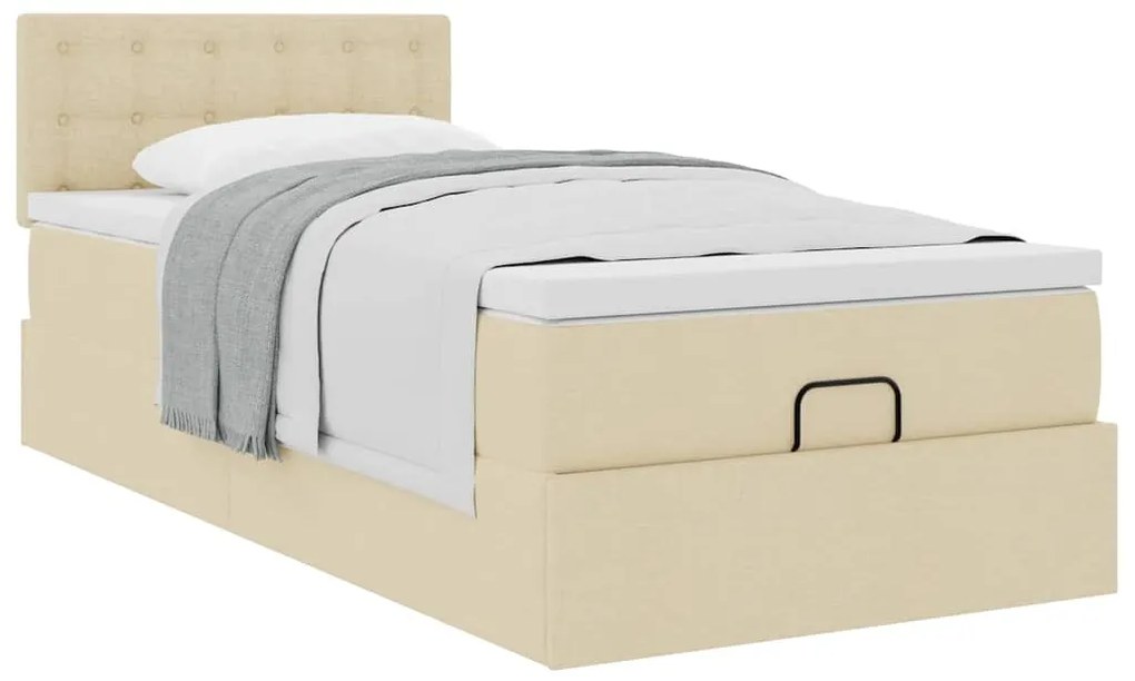 Cama otomana com colchão 100x200 cm tecido creme
