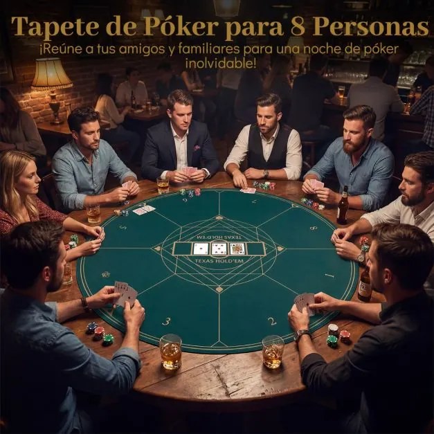 Tapete de póquer redondo 120 cm para Texas Hold'em com base em borracha antiderrapante, dobrável, com bolsa de transporte para 8 jogadores, verde