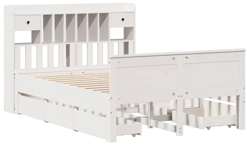 Cama com estante sem colchão 160x200 cm pinho maciço branco