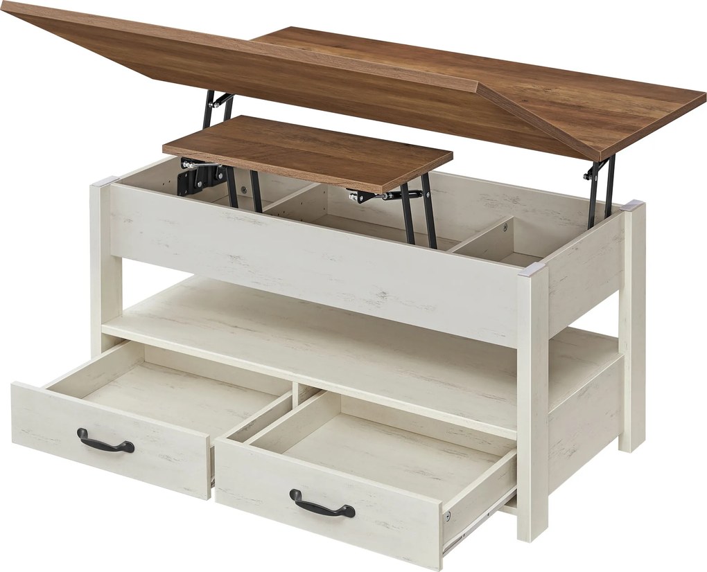 Mesa de centro, mesa de sala de estar 50 x 100 x 49,1 cm/64,1 cm castanho-branco