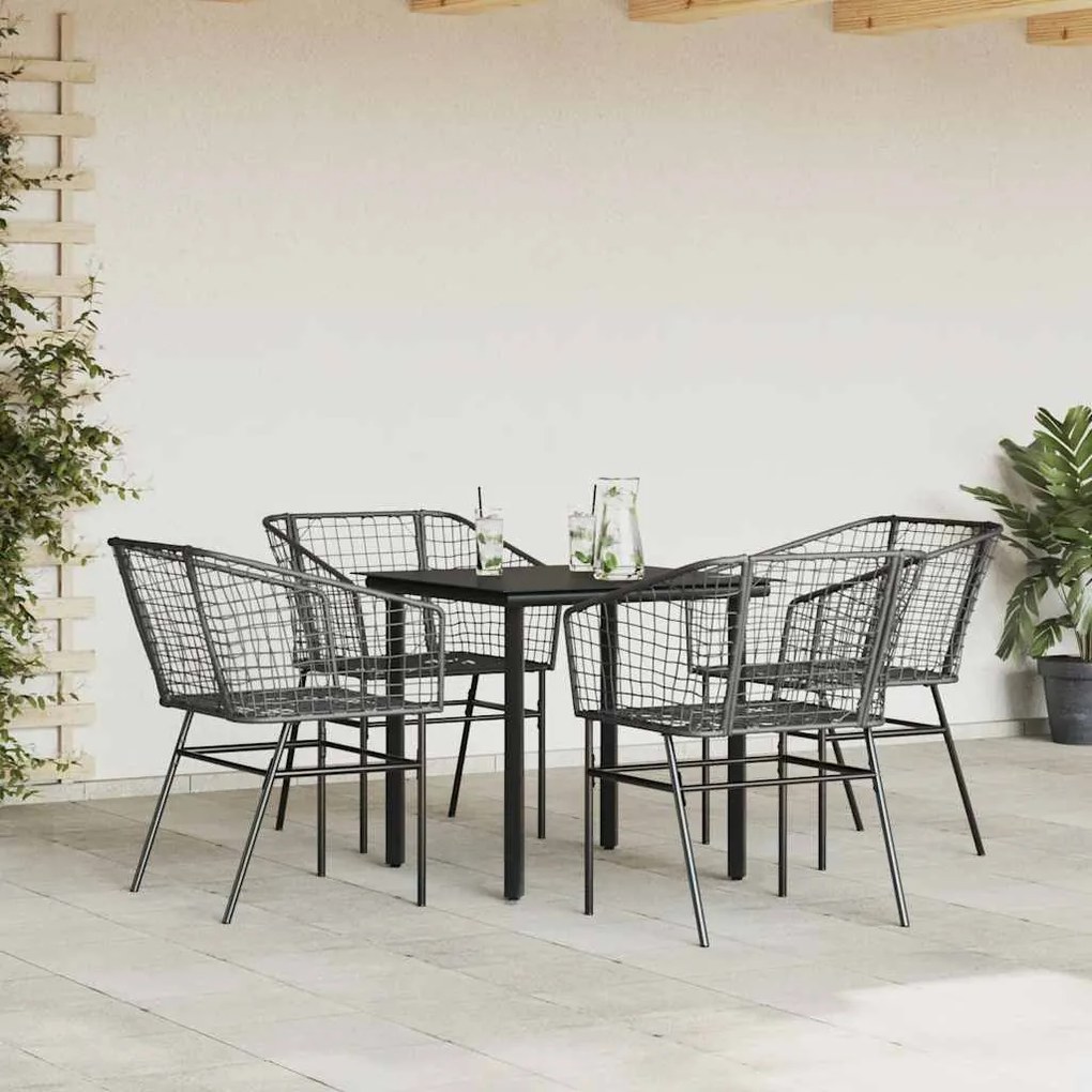 Conjunto de jantar jardim 5 peças vidro vime PE preto