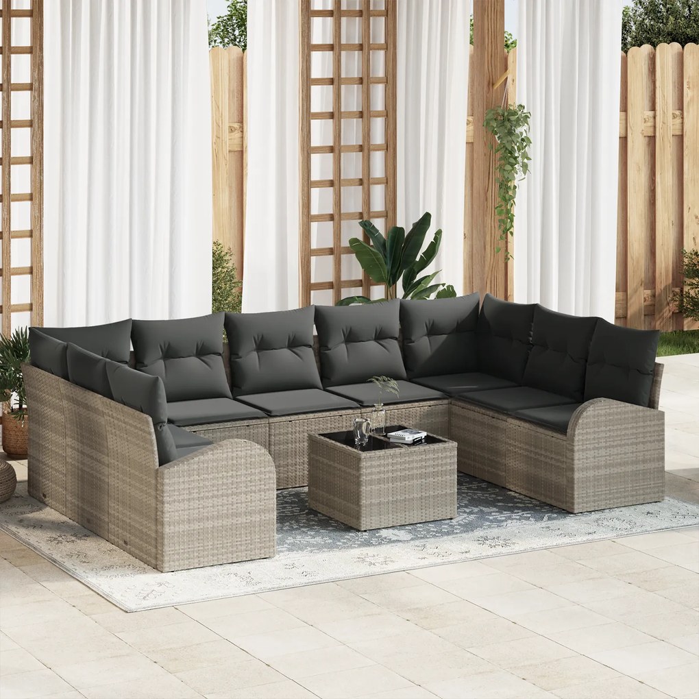 Conjunto de Sofá de Jardim vidaXL de 10 Peças com Almofadas Cinza Ratt