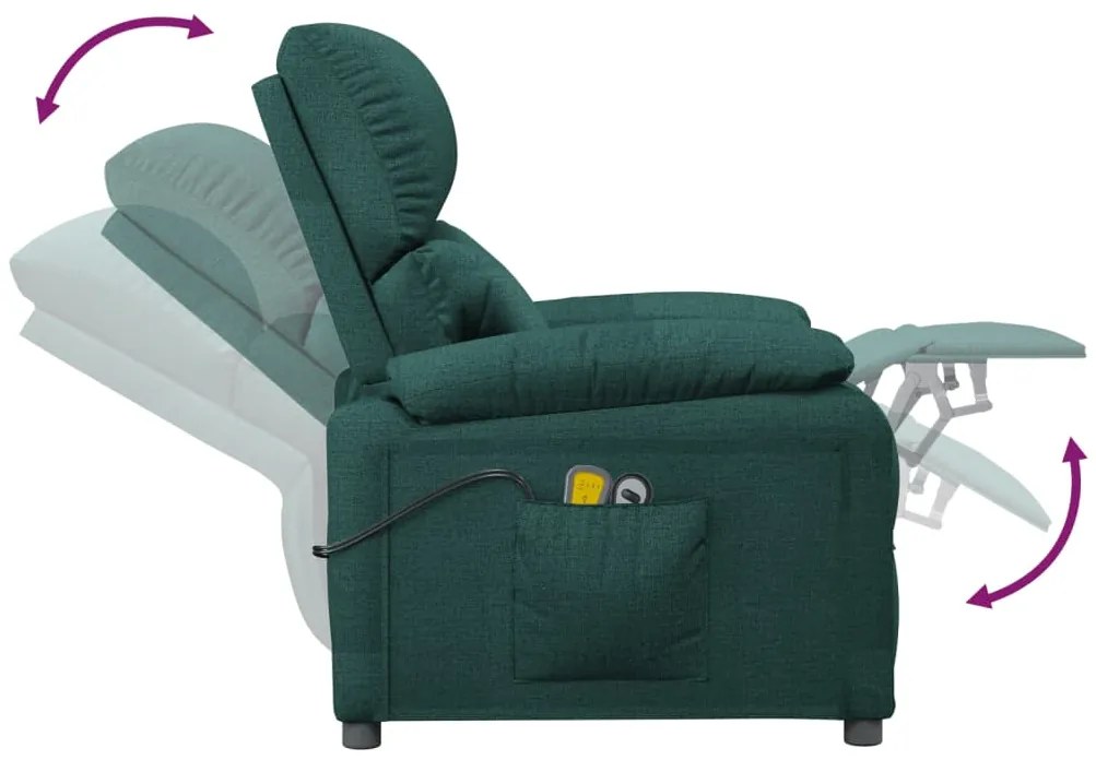 Poltrona de massagens elétrica tecido verde-escuro