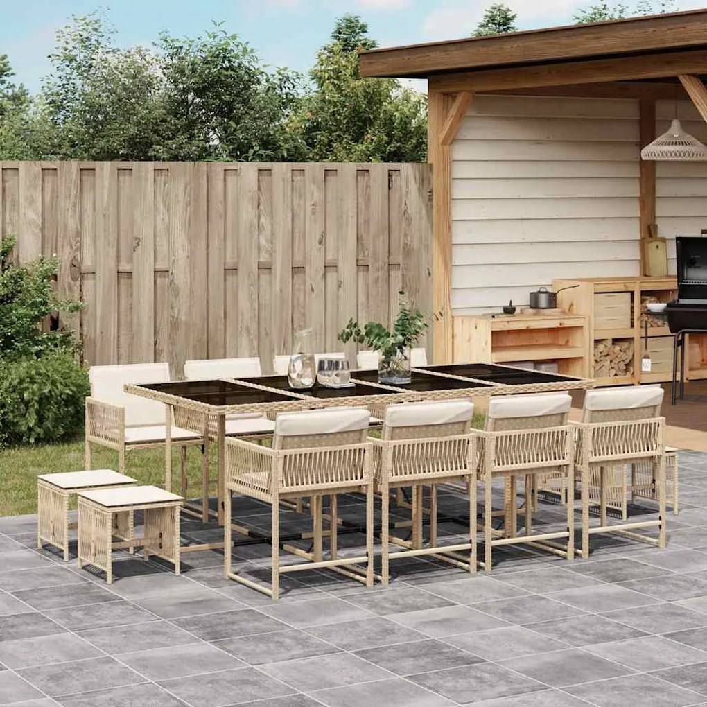 vidaXL 13 pcs conjunto de jantar p/ jardim com almofadões vime PE bege