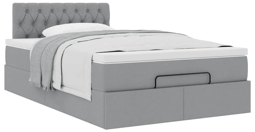 Cama otomana com colchão 120x190 cm tecido cinzento claro