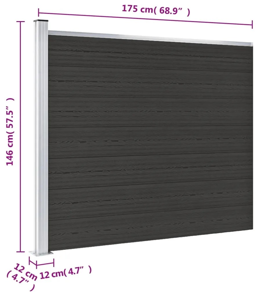 Painel de cerca 175x146 cm WPC preto