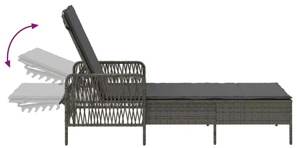 Espreguiçadeira Cinza e cinza escuro Vime PE 157 x 55 x 92 cm