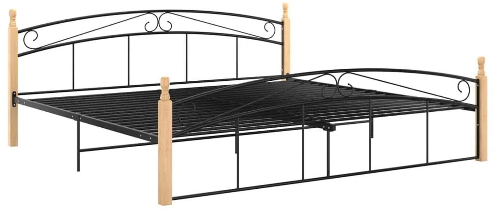 Estrutura de cama 200x200cm metal/madeira carvalho maciça preto