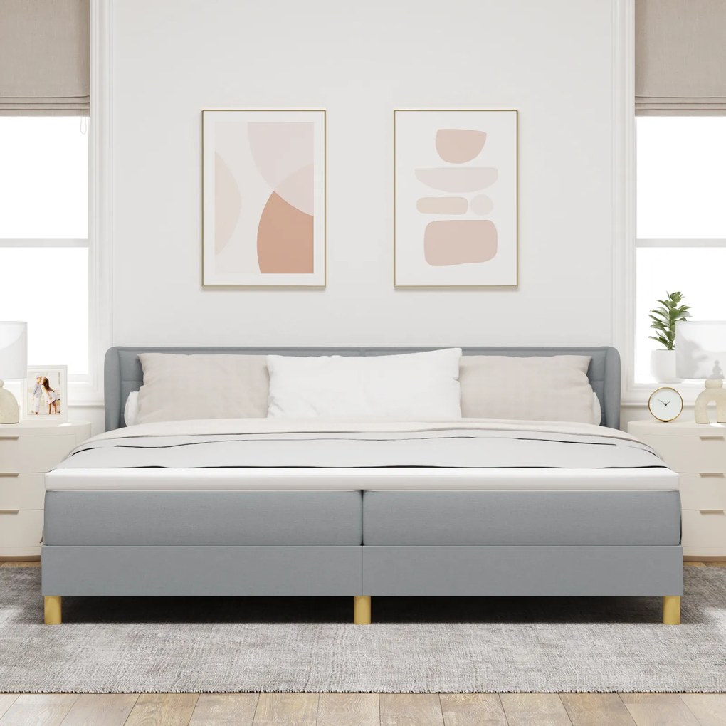 Cama Box Spring vidaXL com Colchão - Cinza Claro, 200x200 cm, Tecido
