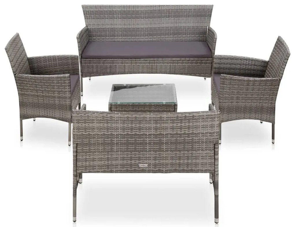 5 pcs conjunto lounge de jardim c/ almofadões vime PE cinzento