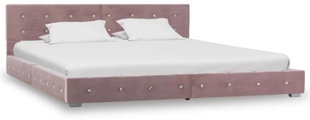 Estrutura de cama 160x200 cm veludo cor-de-rosa
