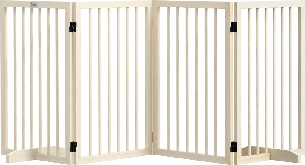 PawHut Barreira de segurança modular dobrável para animais de estimação com pé de apoio, madeira maciça, 206 x 35,5 x 76 cm | Aosom Portugal