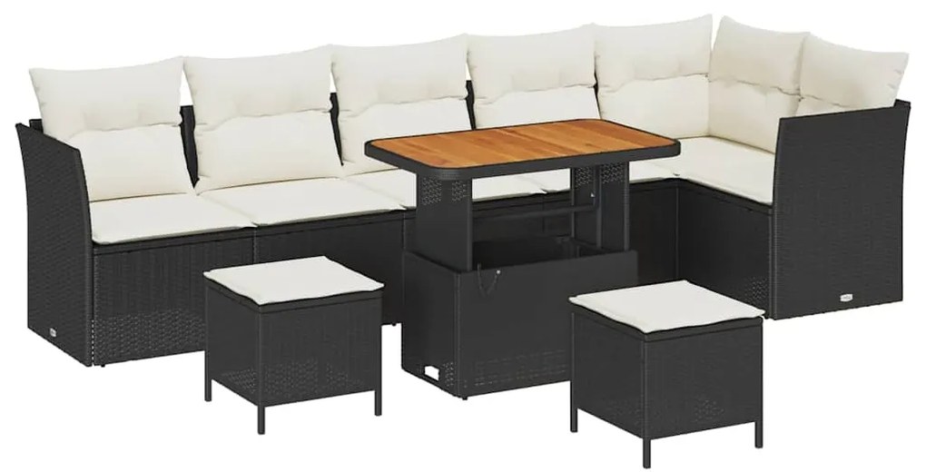 Conjunto de Sofá de Jardim de 9 Peças com Almofadas Preto Rattan Polié