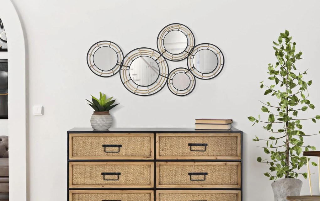 PAINEL DE PAREDE DE FERRO COM ESPELHOS OPORTO CM 111X9,5X59 PRETO E CASTANHO