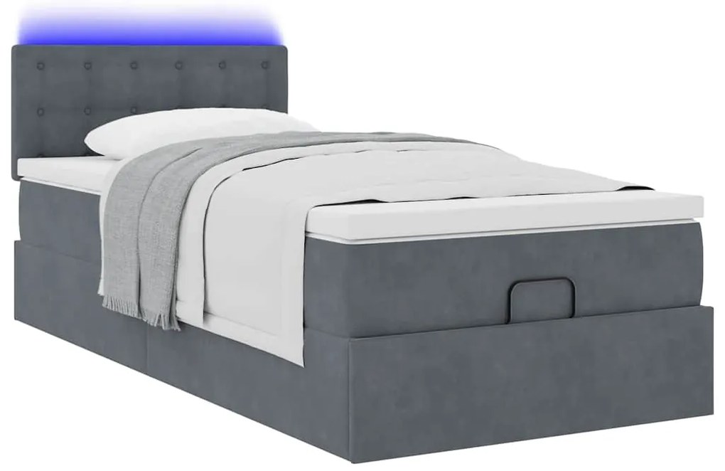 Estrutura cama otomana colchão 80x200 cm veludo cinzento escuro
