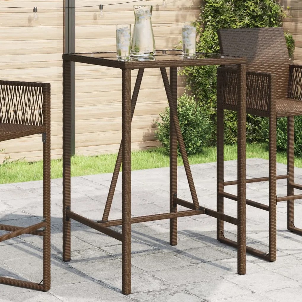 vidaXL Mesa de bar para exterior 70x70x110 cm vime PE castanho