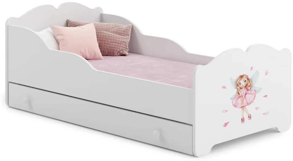 Cama infantil ANNA branca com gaveta 160x80 - fada - colchão e estrado incluído