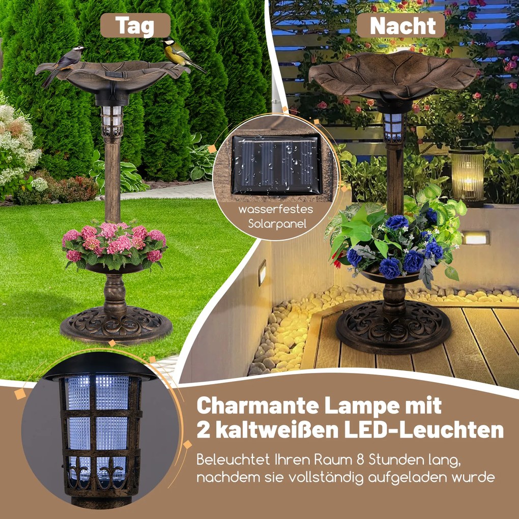 Bebedoro para aves com luz solar para jardim Ø43 x 76 cm bronze
