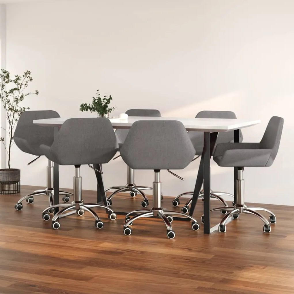 vidaXL Cadeiras de jantar giratórias 6 pcs tecido cinzento-escuro