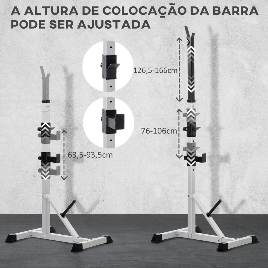 Suporte para Barras de Pesos Ajustável 2 Peças de Aço Treino em Casa Peso 200 kg 58,5x75,5x136-176 cm  Prata e Preto