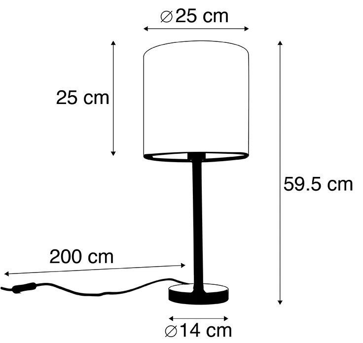 Candeeiro de mesa romântico preto abajur flor 25 cm - SIMPLO Moderno