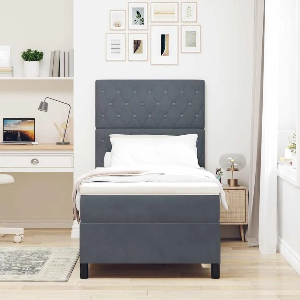 Camas Box Spring vidaXL com Colchão e LED Cinza Escuro 100x200 cm Velu