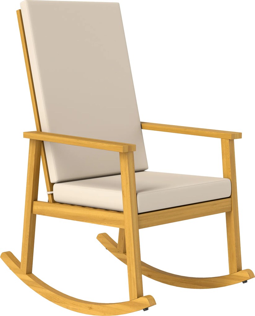 Outsunny Poltrona de balanço em madeira de acácia com encosto alto e almofadas até 160 kg 60 x 89 x 107 cm Bege | Aosom Portugal