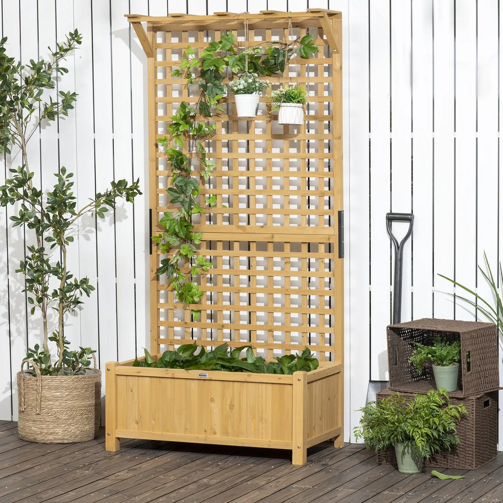 Outsunny Floreira com Treliça de Madeira Caixa de Plantio com Suporte para Plantas Trepadeiras para Cultivo de Plantas Flores para Pátio Terraço Varanda 90x45x183cm Madeira