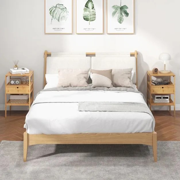 Conjunto de 2 mesas de cabeceira multiusos em bambu com gaveta 40 x 40 x 68 cm Natural